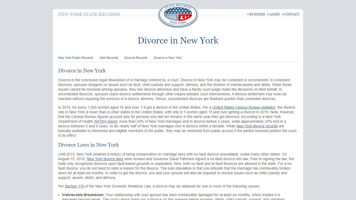 Divorce in New York | StateRecords.org